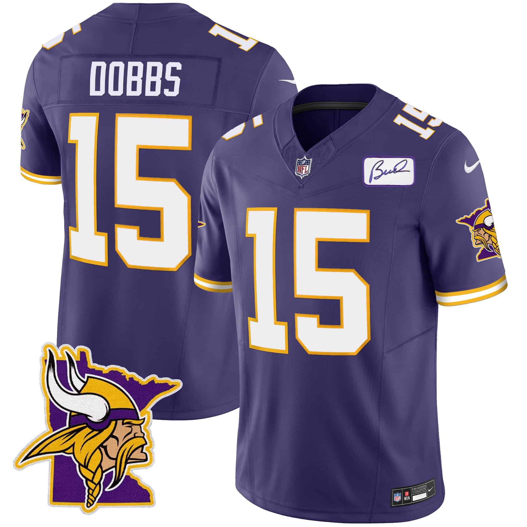 Men Minnesota Vikings #15 Dobbs Purple 2024 Nike Patch Classic Limited NFL Jersey style 1